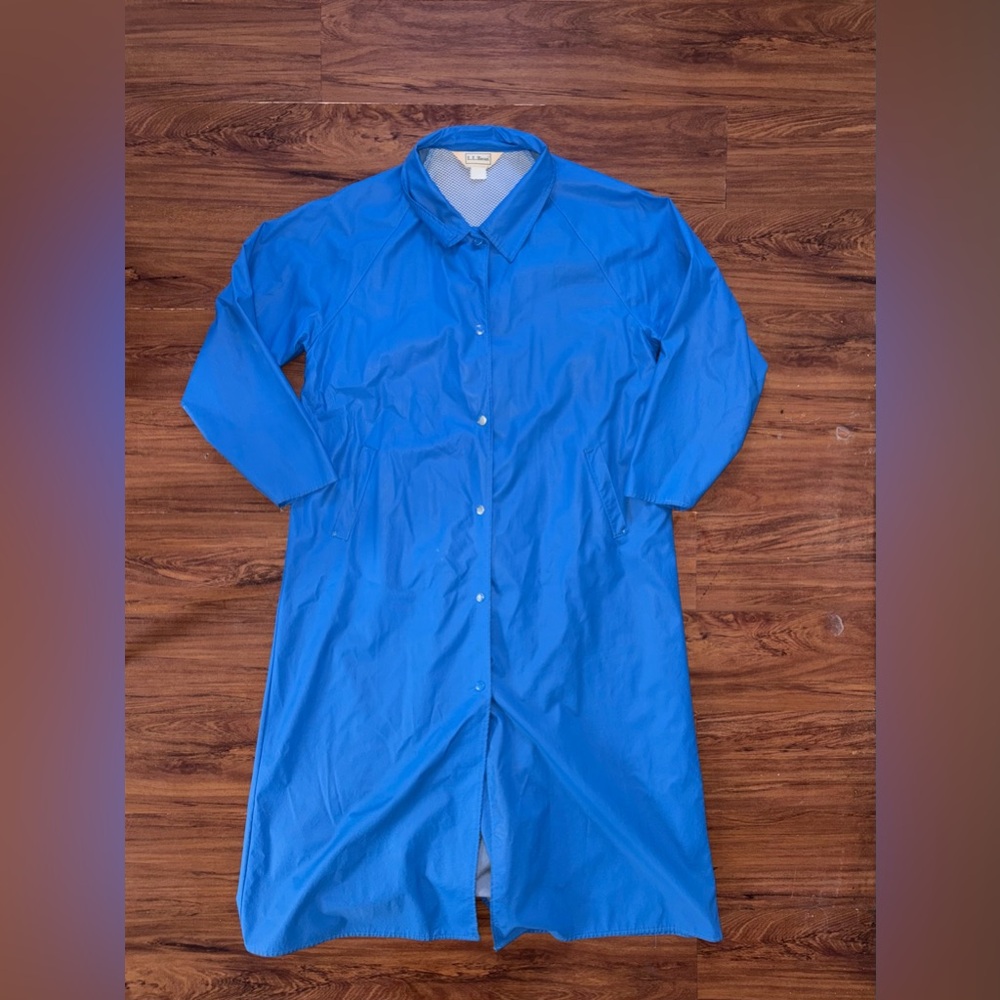 Rare vintage 80s L.L.Bean blue waterproof duster trench coat jacket